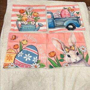 Set of 4  Easter Pillow Covers Flowers Rabbits Eggs Home Decor